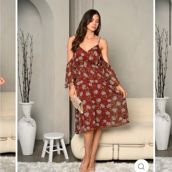 Flying Tomato Medium SPAGHETTI STRAP V-NECK OPEN SHOULDER CHIFFON DRESS Medium - Picture 5 of 5